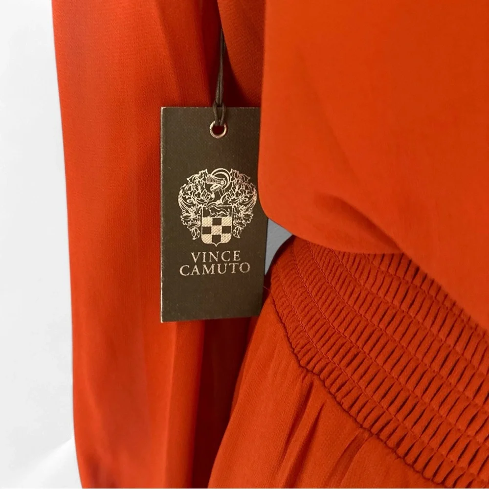 🆕 Vince Camuto Orange Ruffled Faux-Wrap Sundress Size Small - Picture 11 of 12